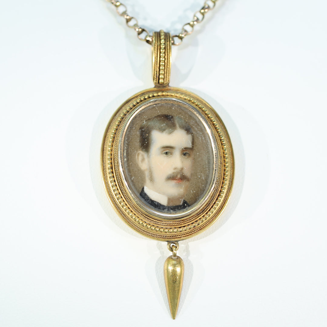 Victorian Portrait Miniature Frame Pendant 15k Gold Dated 1877