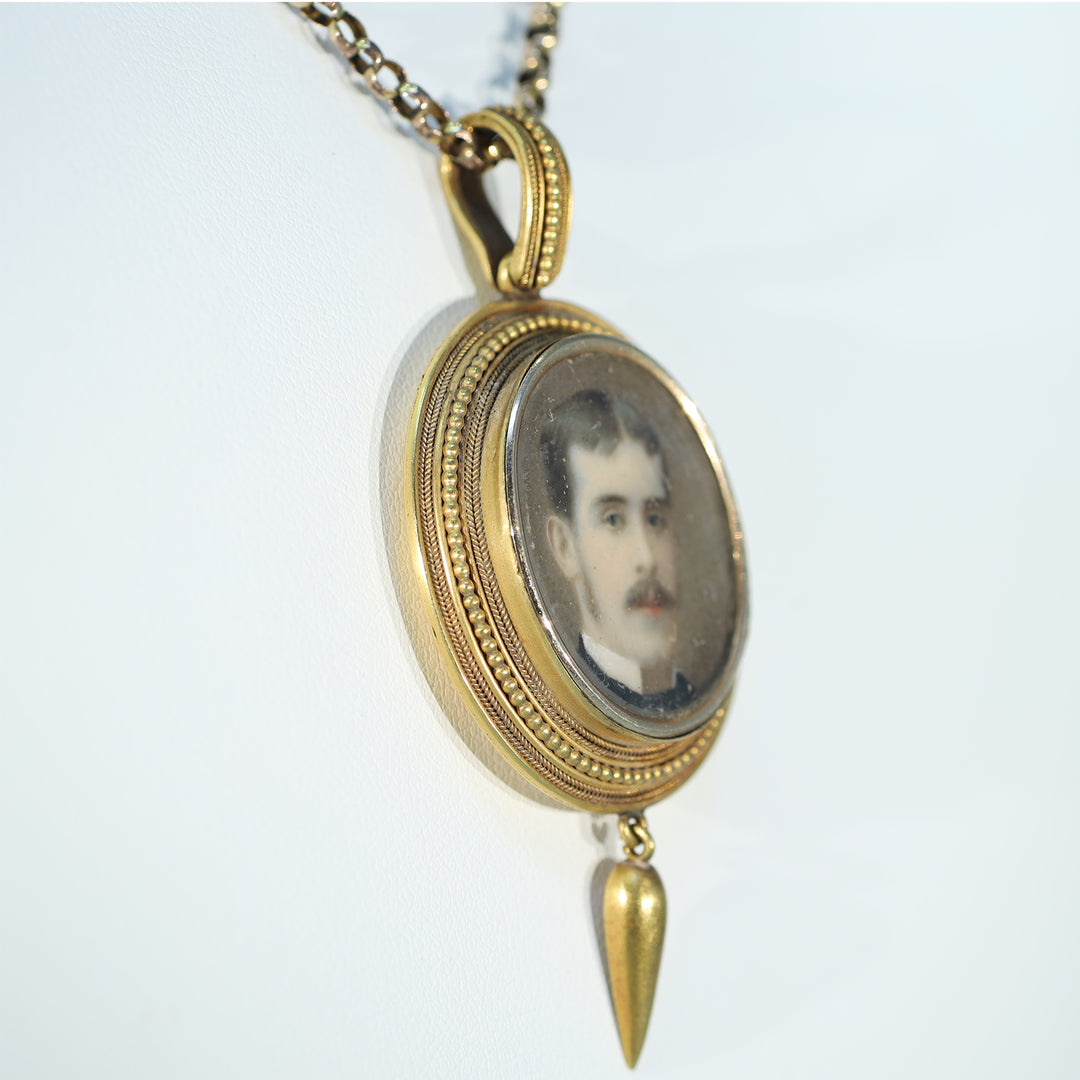 Victorian Portrait Miniature Frame Pendant 15k Gold Dated 1877