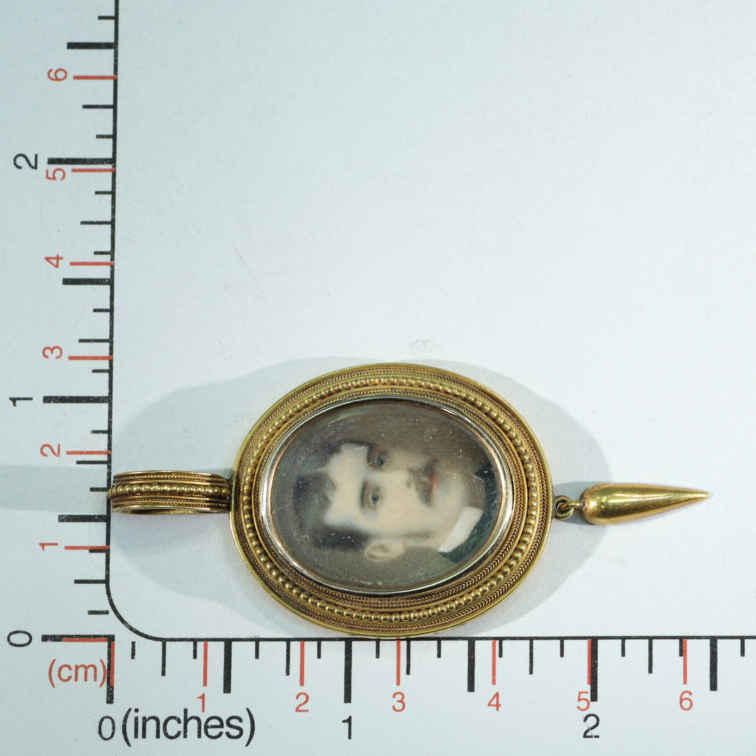 Victorian Portrait Miniature Frame Pendant 15k Gold Dated 1877