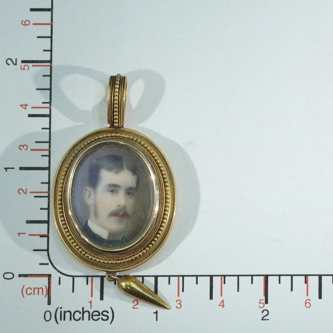 Victorian Portrait Miniature Frame Pendant 15k Gold Dated 1877