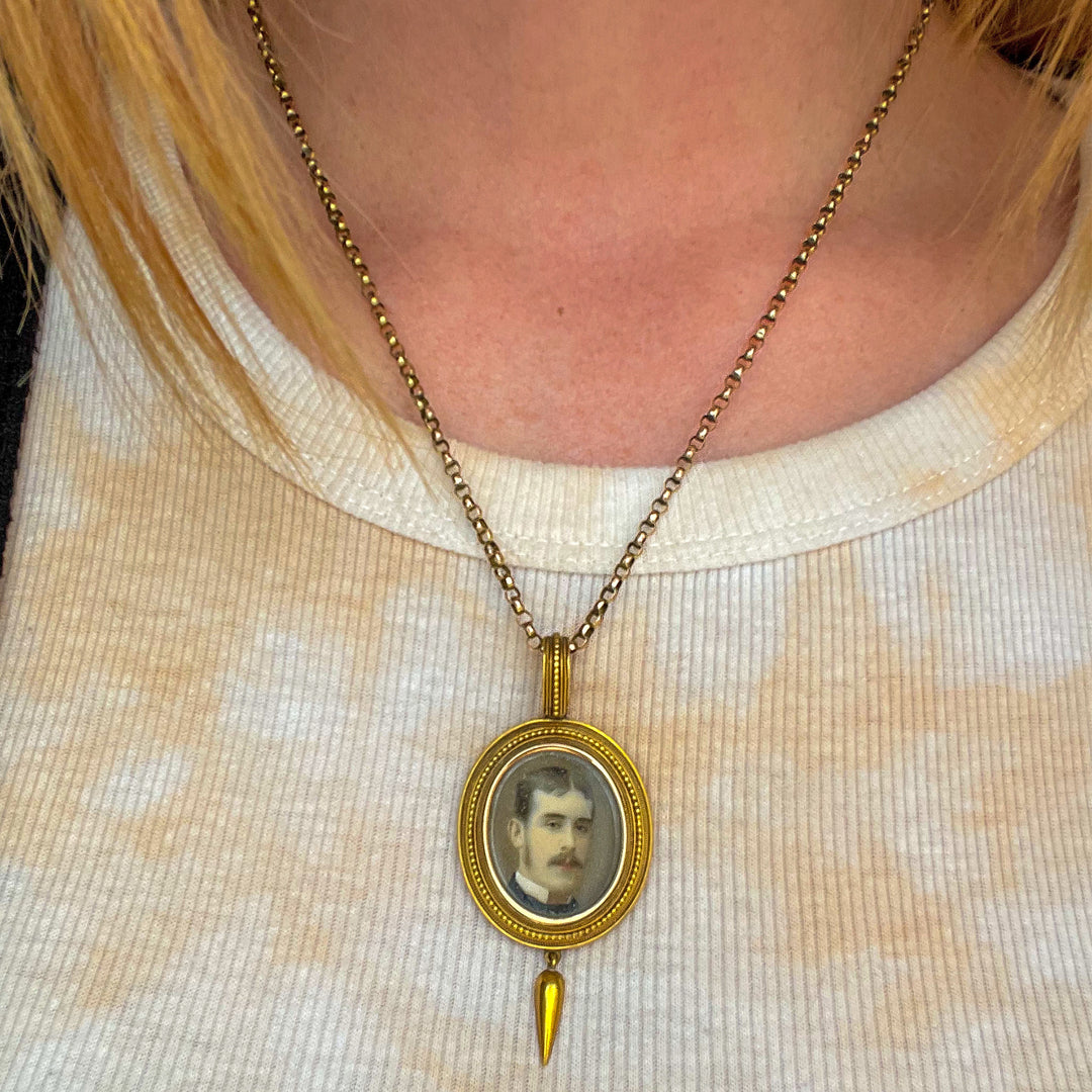 Victorian Portrait Miniature Frame Pendant 15k Gold Dated 1877