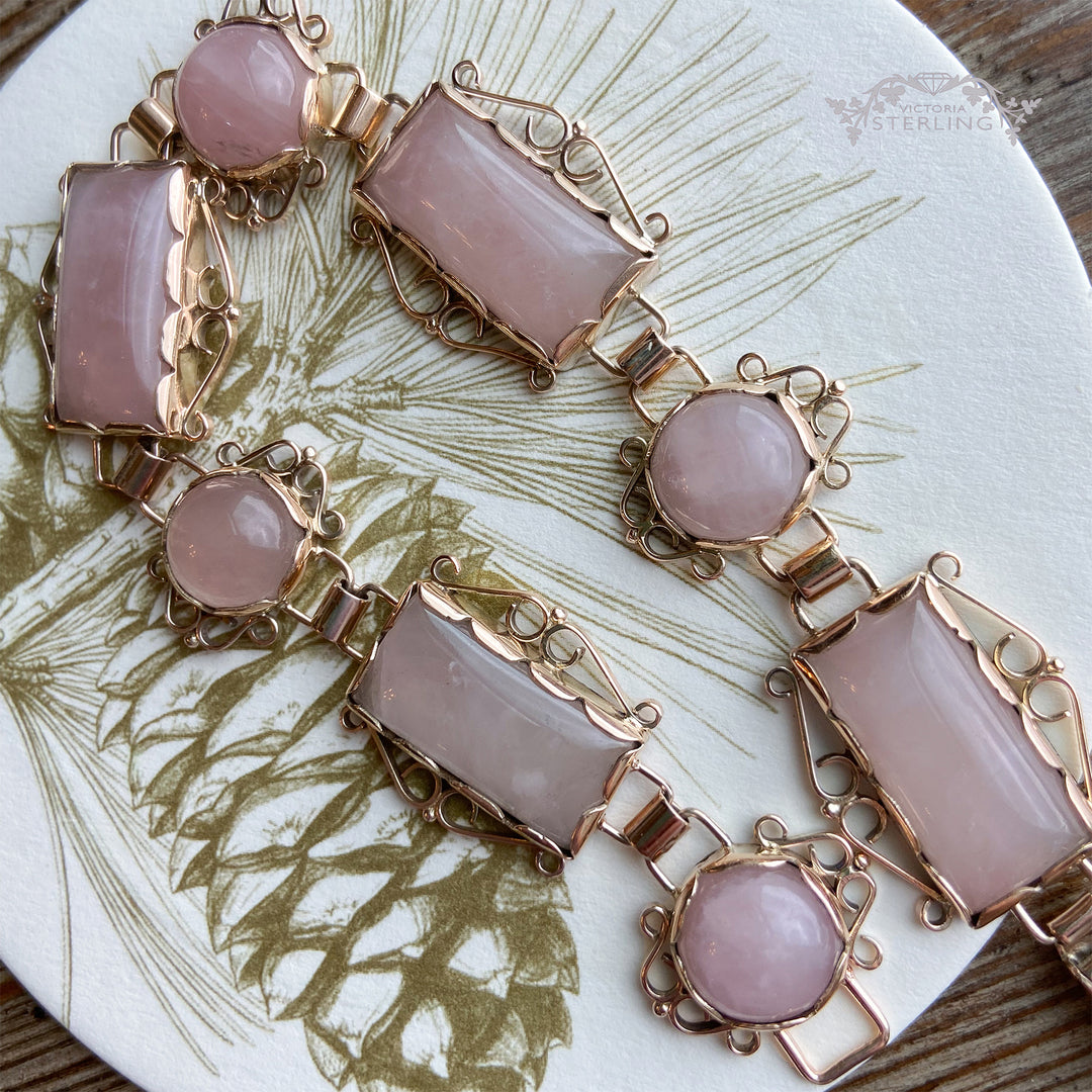 Vintage Retro 1950s Pink Quartz Gold Bracelet