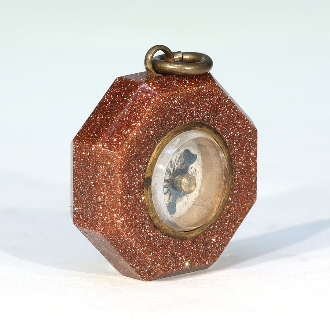 Antique Victorian Goldstone Compass Pendant c. 1880