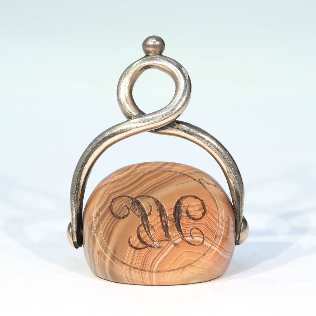 Victorian Gold Three Sided Agate Caduceus Spinner Fob, c. 1870