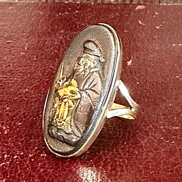 Antique Japanese Shakudō Daikoku Ring 15k Gold c. 1910