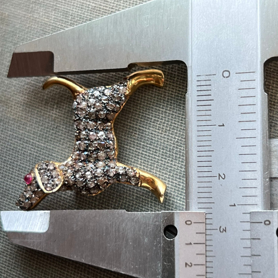 1950s Gold Diamond-Set Puppy Brooch Ruby Eye