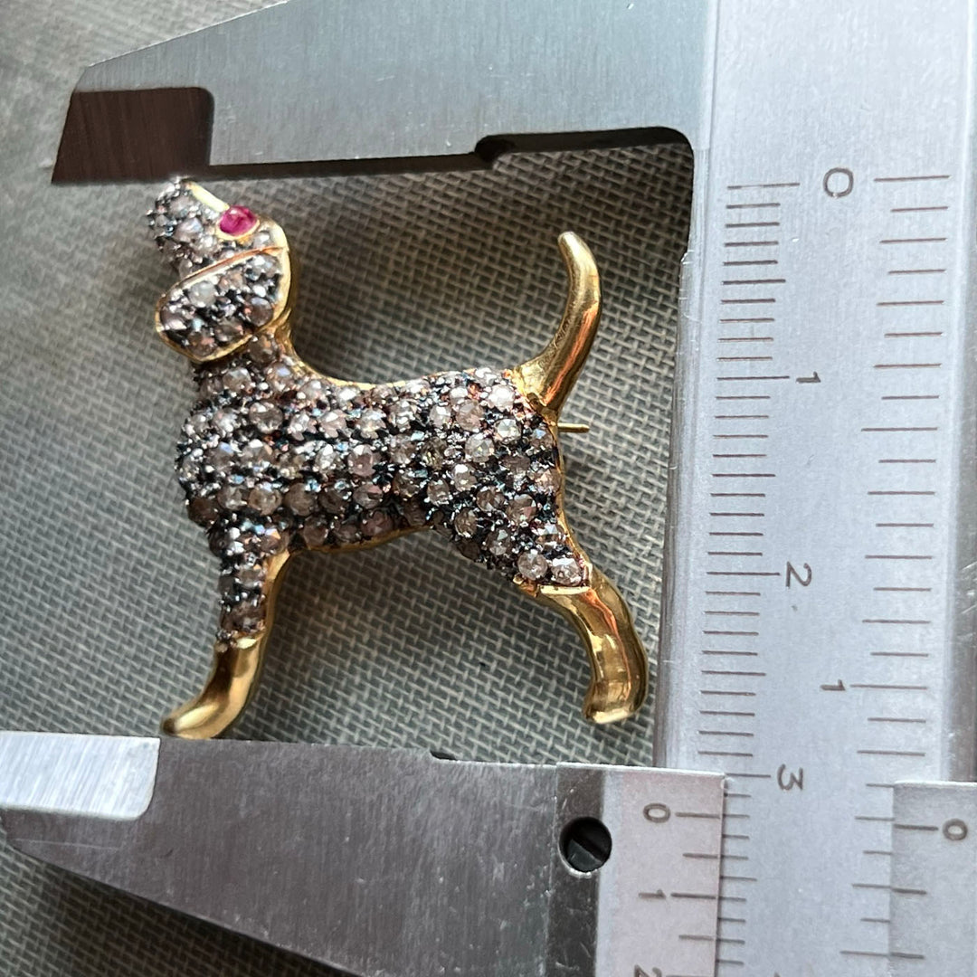 1950s Gold Diamond-Set Puppy Brooch Ruby Eye