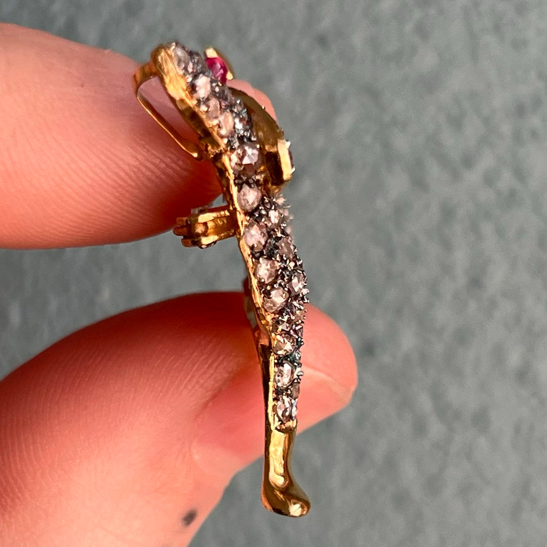1950s Gold Diamond-Set Puppy Brooch Ruby Eye