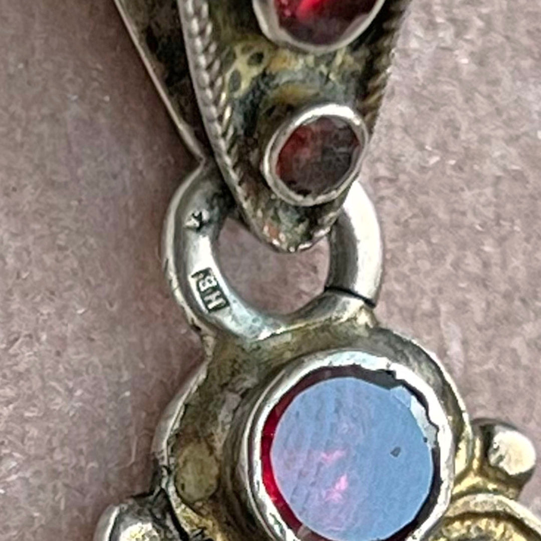 Antique Austro-Hungarian Cross Pendant Silver Garnet, c. 1870