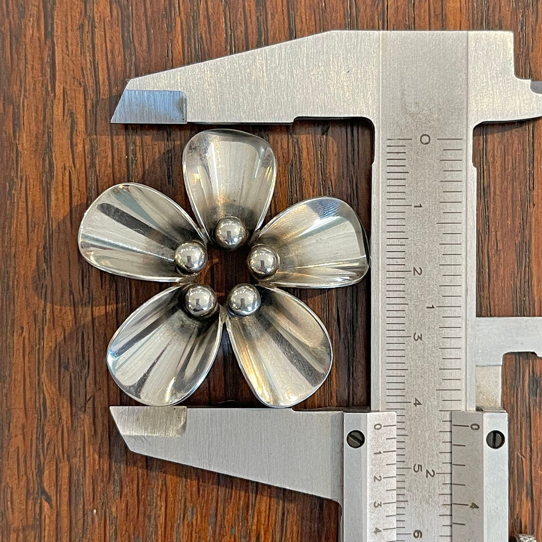 Vintage Sterling Silver Flower Brooch and Earrings, by N.E. From, Denmark. 1960s