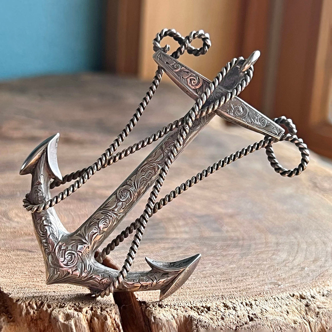 Antique Victorian Sterling Silver Anchor Brooch by Cronin & Wheeler, Birmingham 1846