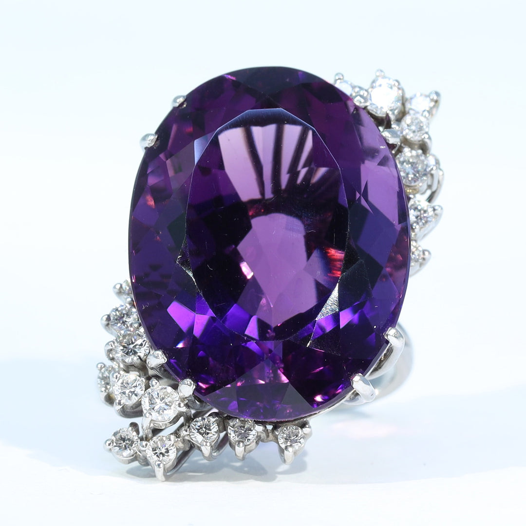 Substantial 18 karat white gold amethyst ring size 6.5