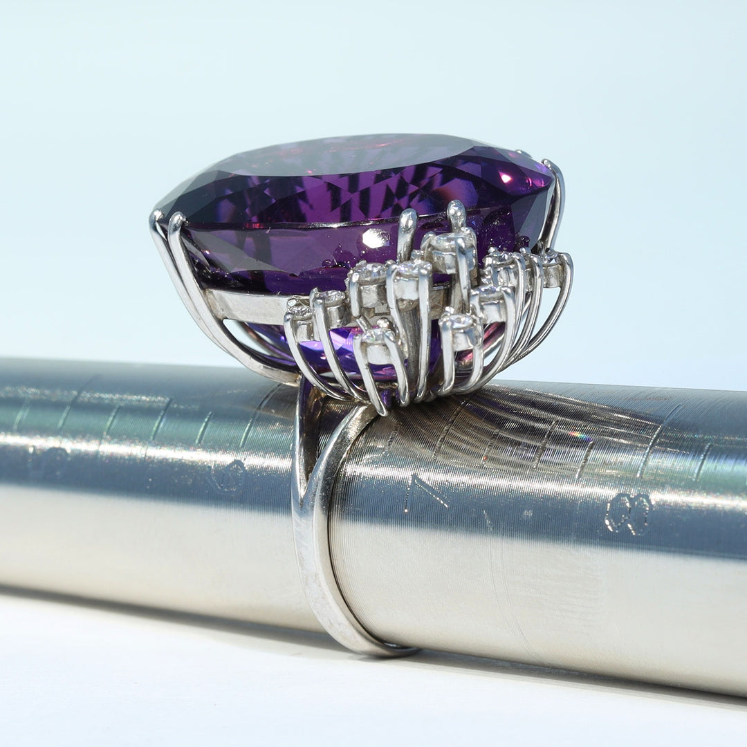 Substantial 18 karat white gold amethyst ring size 6.5