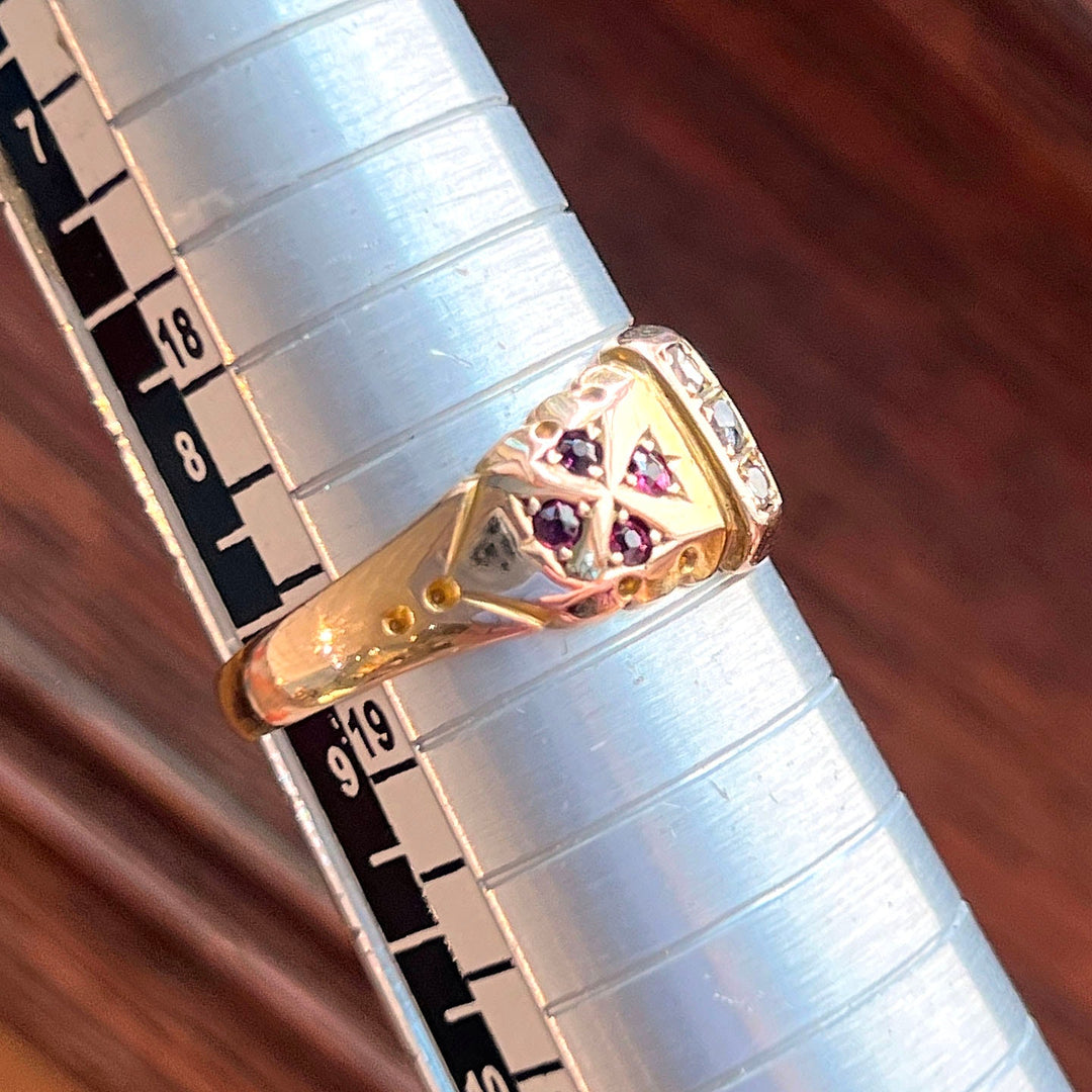 Antique Victorian Ring Gold Ruby Diamond, Chester 1892