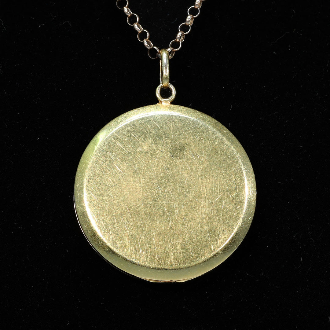 Antique Edwardian Gold Ruby Engraved Locket, c. 1910