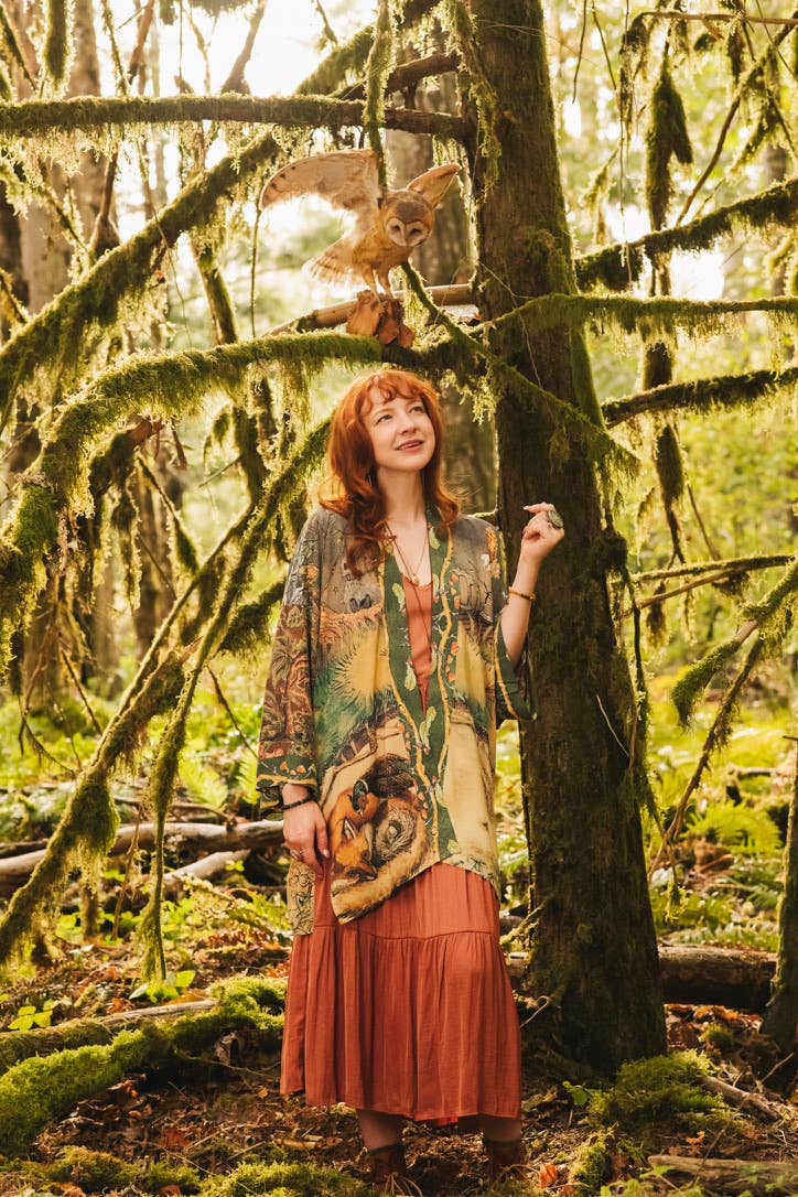 Woodland Wisdom Matinée Duster w/ Florals, Fox & Owl