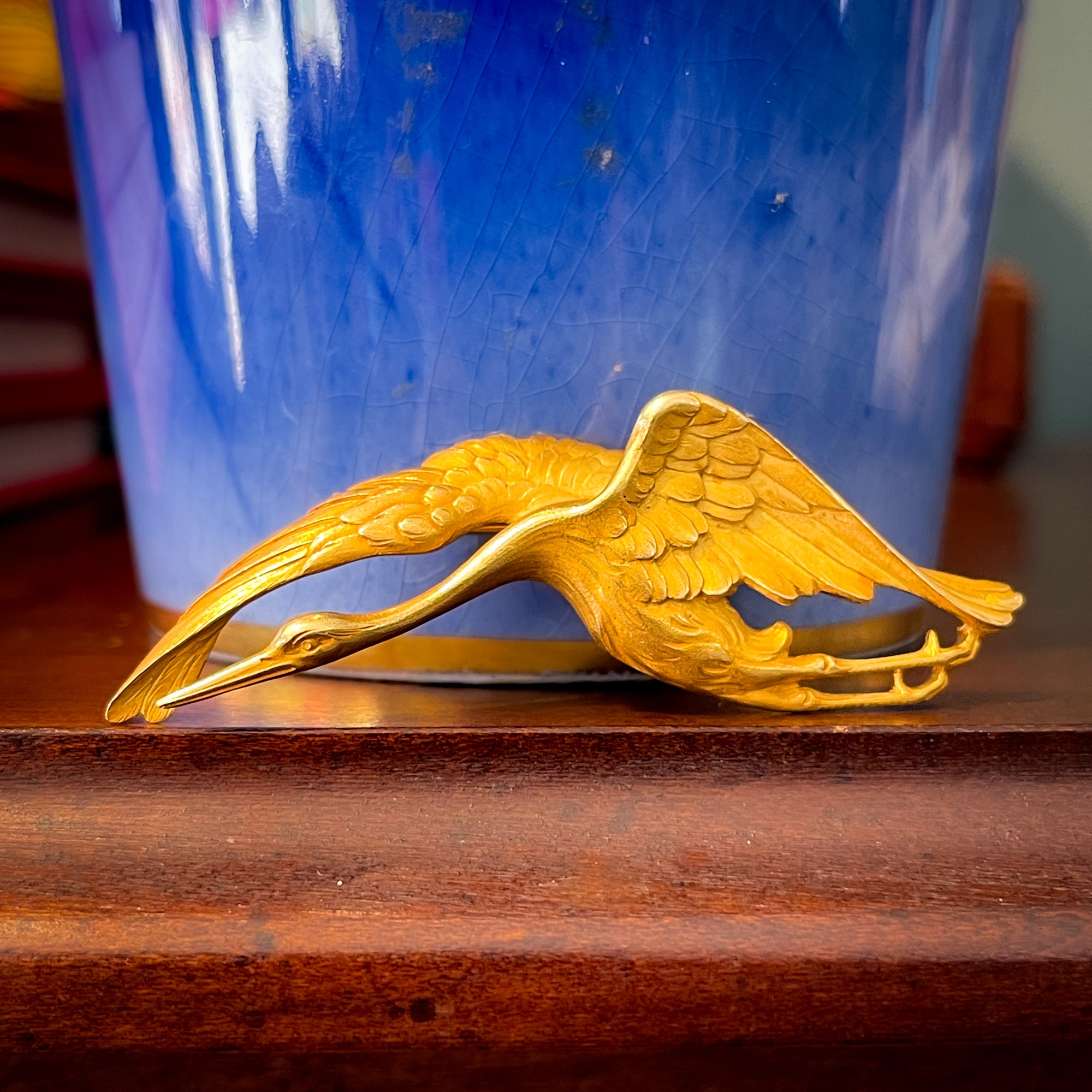 Antique French 18k Gold Crane Brooch