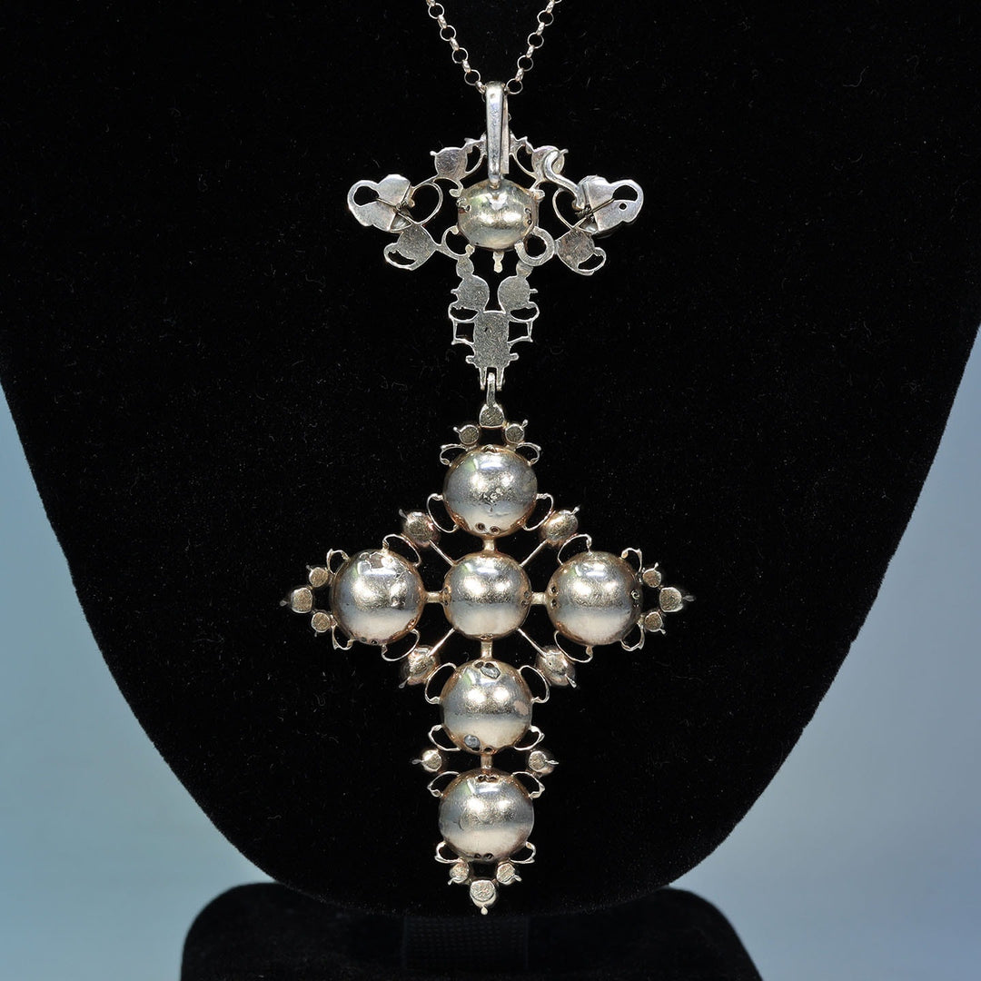 Antique Georgian Gold Garnet and Pearl Cross Pendant c. 1760