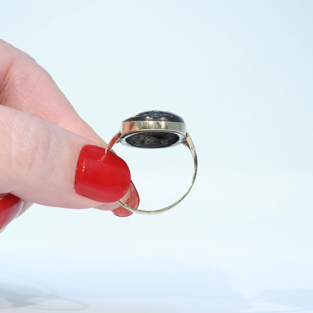 Antique Japanese Shakudō Daikoku Ring 15k Gold c. 1910
