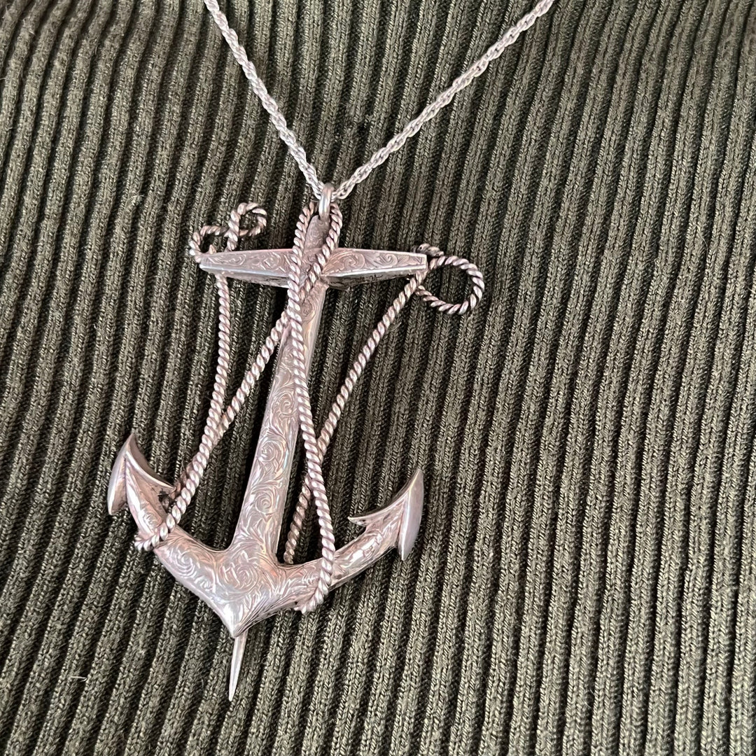 Antique Victorian Sterling Silver Anchor Brooch by Cronin & Wheeler, Birmingham 1846