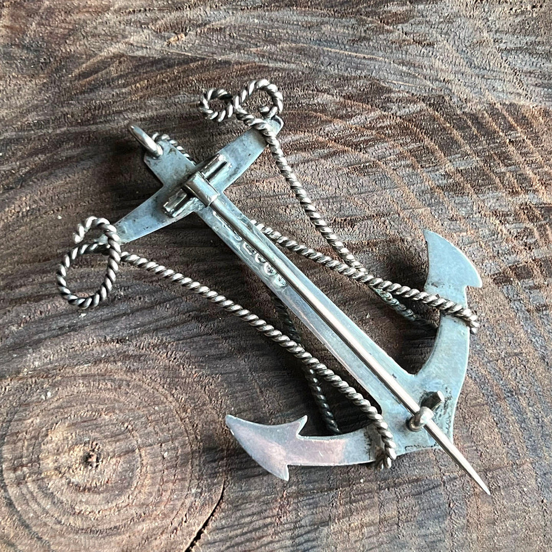 Antique Victorian Sterling Silver Anchor Brooch by Cronin & Wheeler, Birmingham 1846
