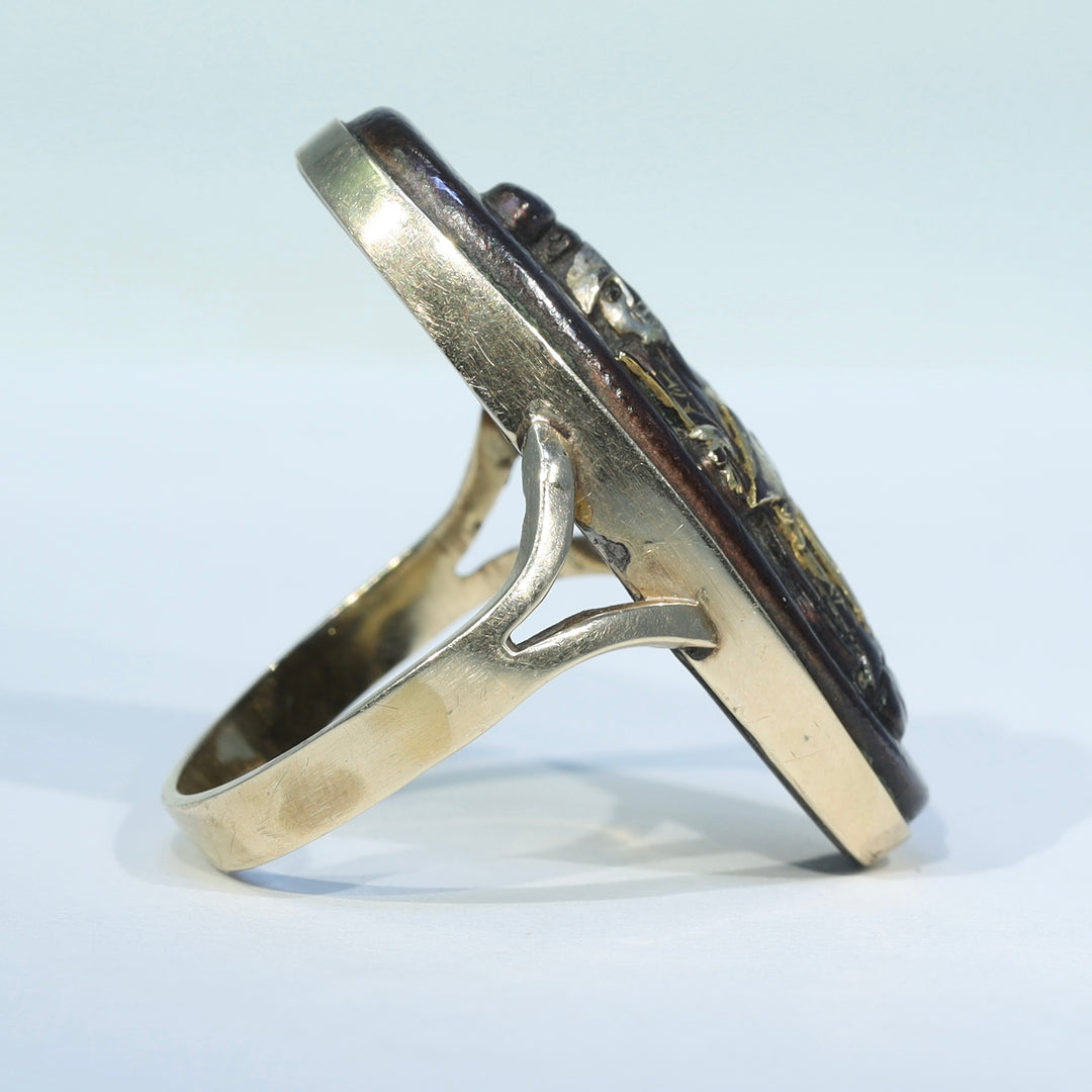 Antique Japanese Shakudō Daikoku Ring 15k Gold c. 1910