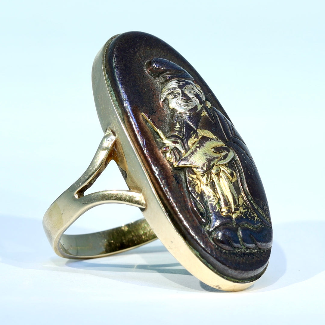 Antique Japanese Shakudō Daikoku Ring 15k Gold c. 1910