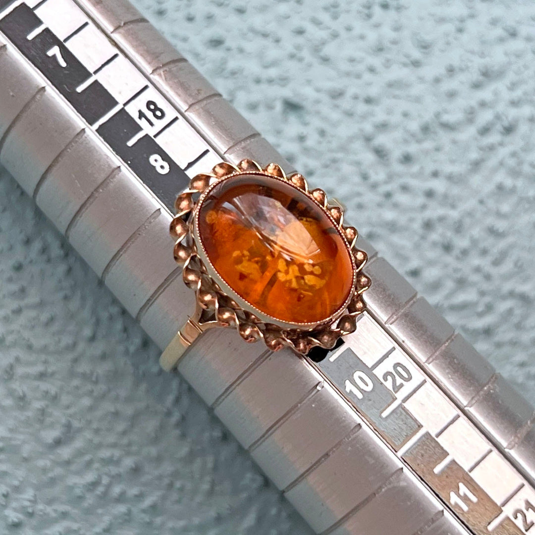Vintage 9k Gold Amber Ring Birmingham 1988 Oval Cabochon
