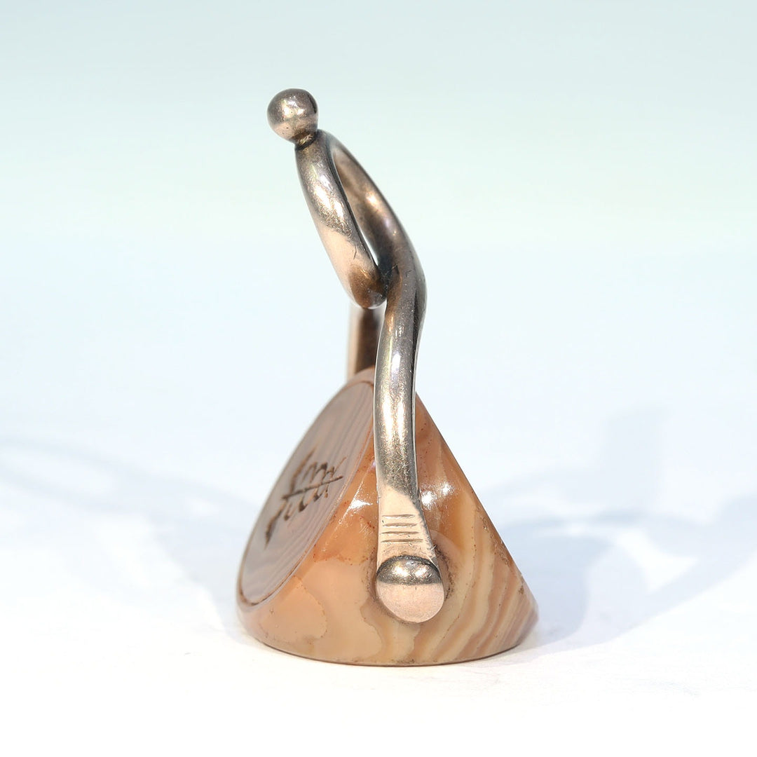 Victorian Gold Three Sided Agate Caduceus Spinner Fob, c. 1870
