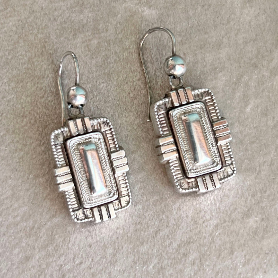 Antique Victorian Aesthetic Movement Silver Drop Earrings c.1880