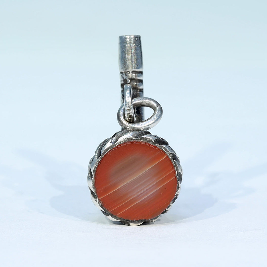 Victorian Silver Agate Dog Head Watch Key Pendant c.1890