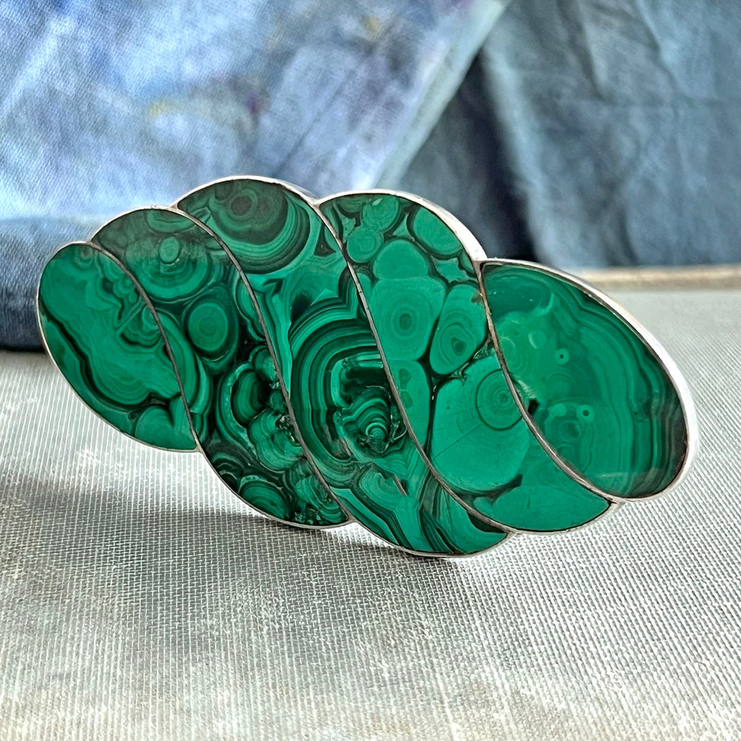 Antique Victorian Silver Malachite Brooch, Large Scottish Style Malachite Brooch c.1880