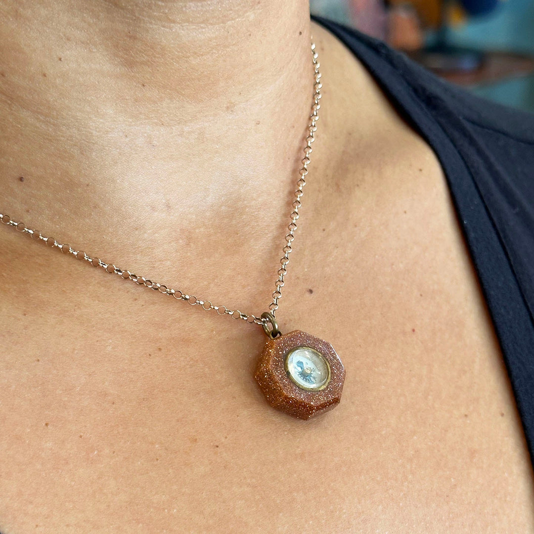 Antique Victorian Goldstone Compass Pendant c. 1880