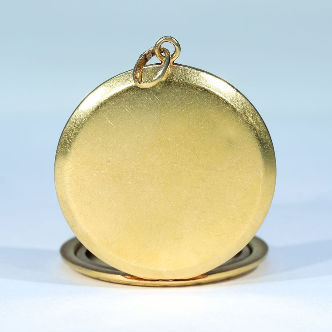 Antique Edwardian Gold Ruby Engraved Locket, c. 1910