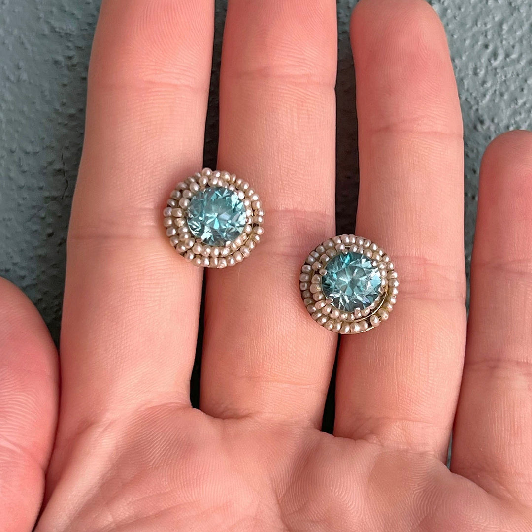 Antique Edwardian Gold Zircon and Seed Pearl Earrings, c.1910