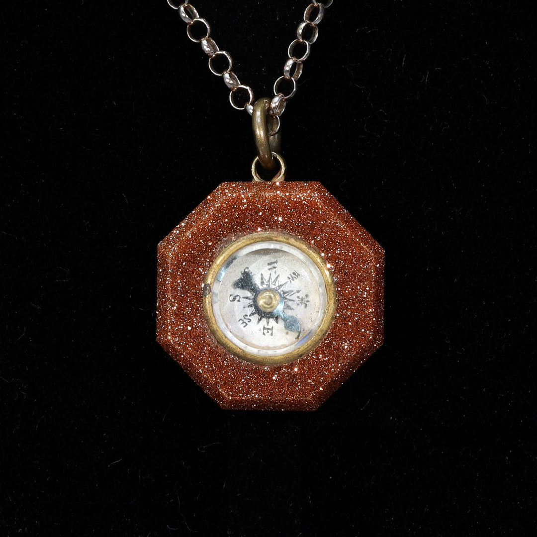 Antique Victorian Goldstone Compass Pendant c. 1880