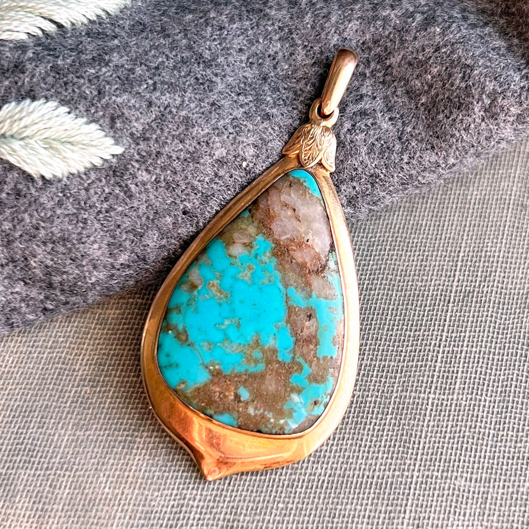 Antique Victorian Gold Turquoise Pendant c.1880
