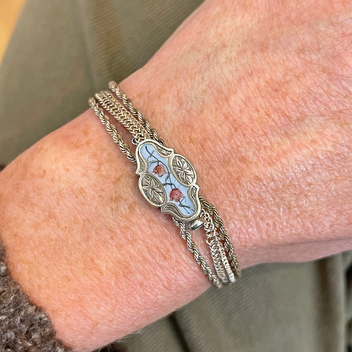 Victorian Silver and Enamel Albertina Bracelet, c. 1880