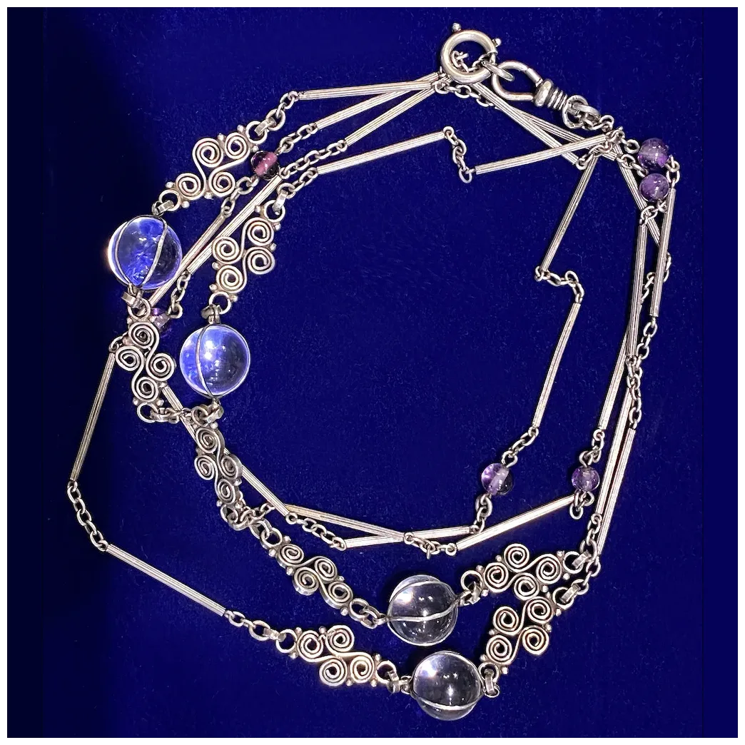 Antique Arts and Crafts Silver Amethyst Pools of Light Chain Necklace