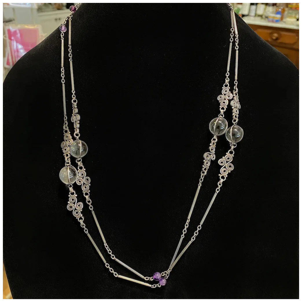 Antique Arts and Crafts Silver Amethyst Pools of Light Chain Necklace