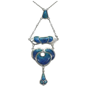 Antique Arts & Crafts Silver Blue Enamel Necklace c. 1910