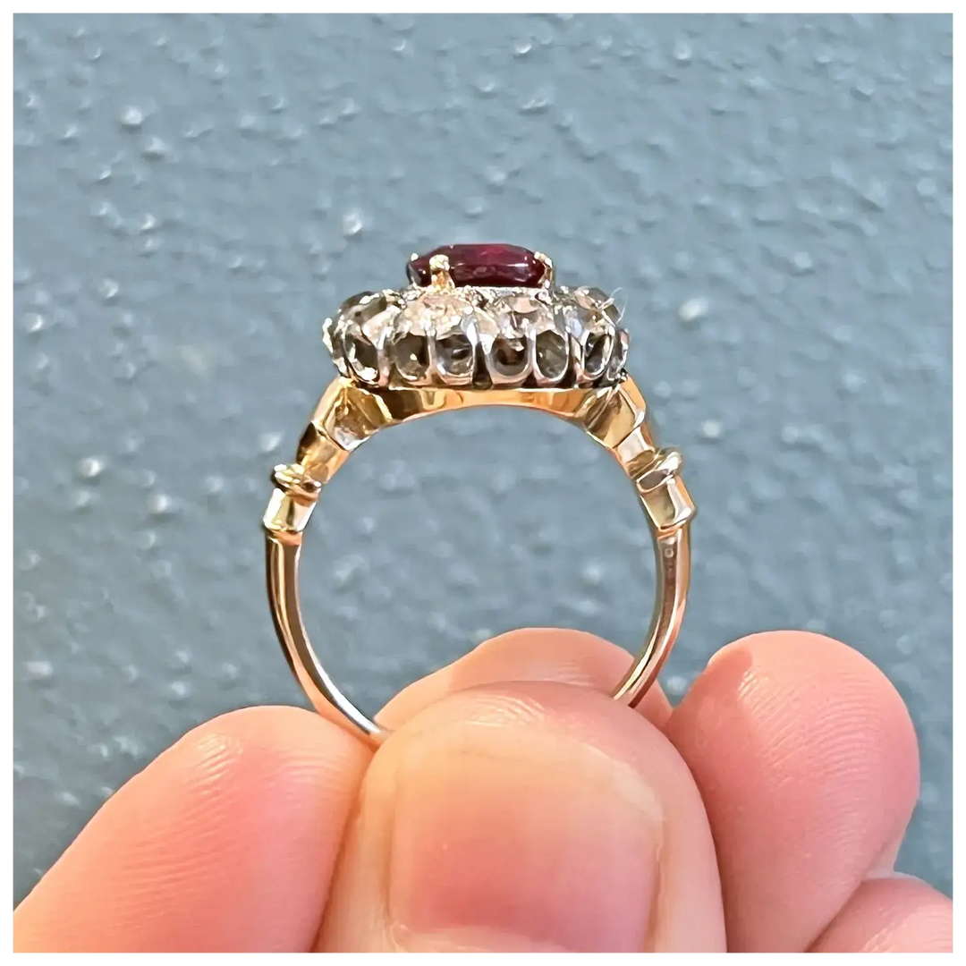 Antique Victorian Gold Ruby and Diamond Cluster Ring c. 1890