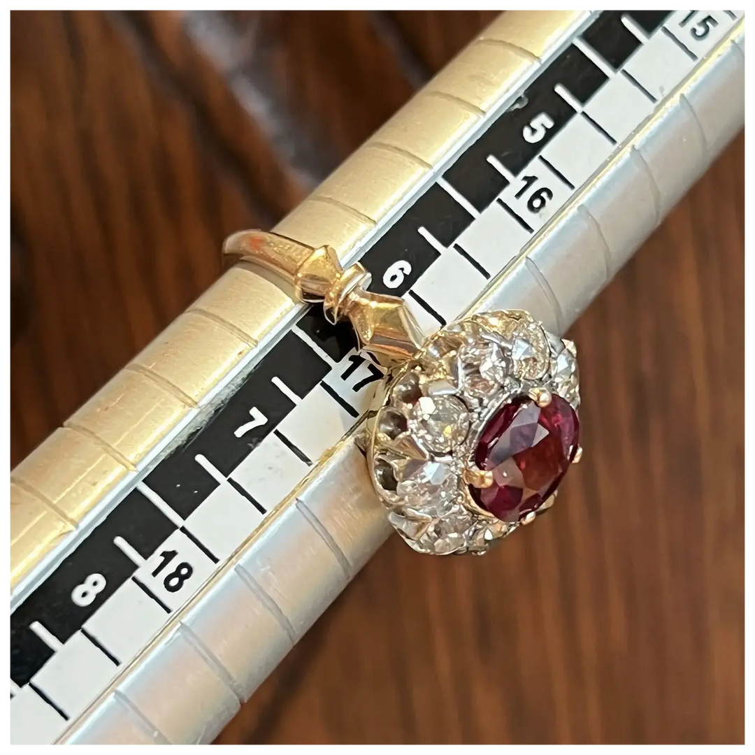 Antique Victorian Gold Ruby and Diamond Cluster Ring c. 1890