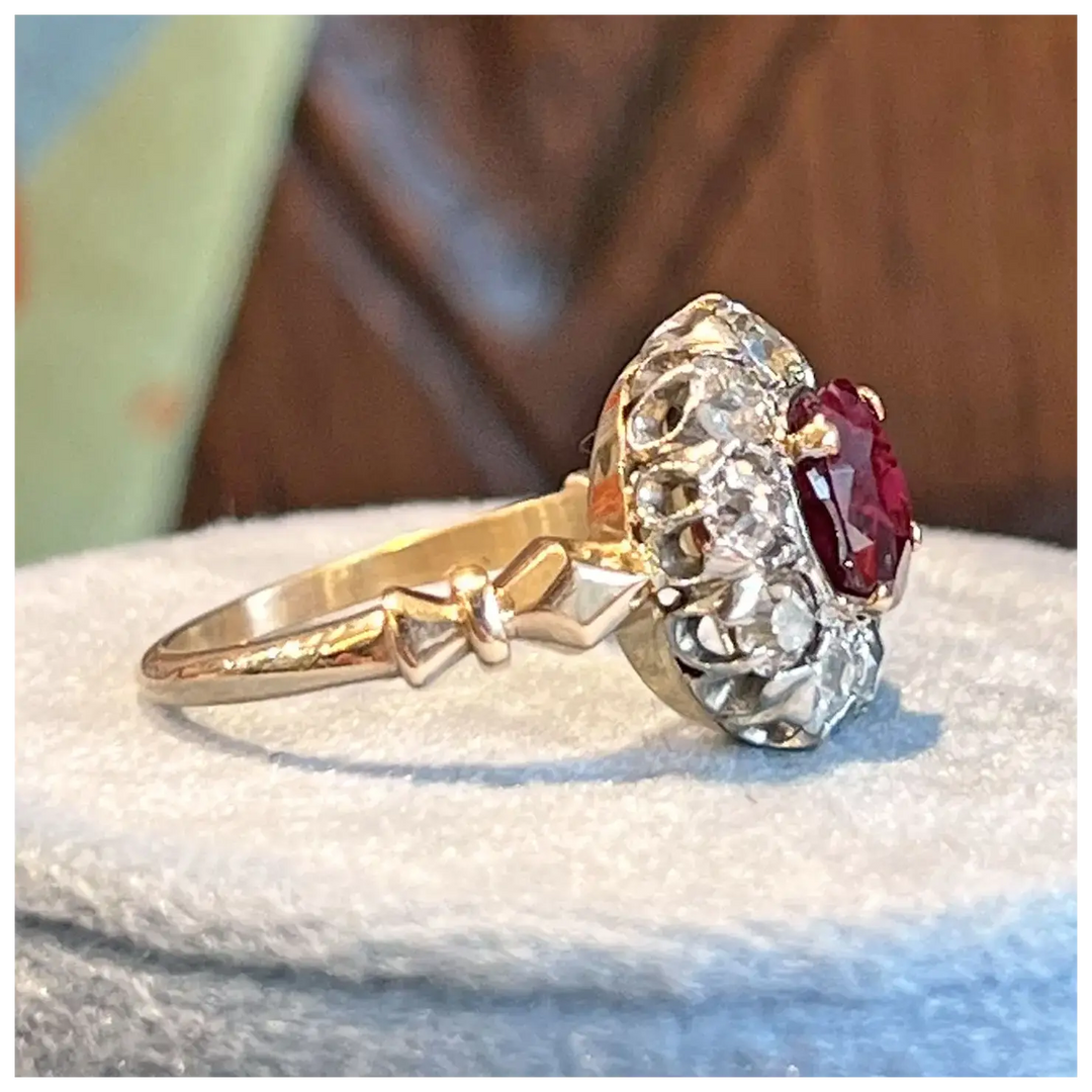 Antique Victorian Gold Ruby and Diamond Cluster Ring c. 1890