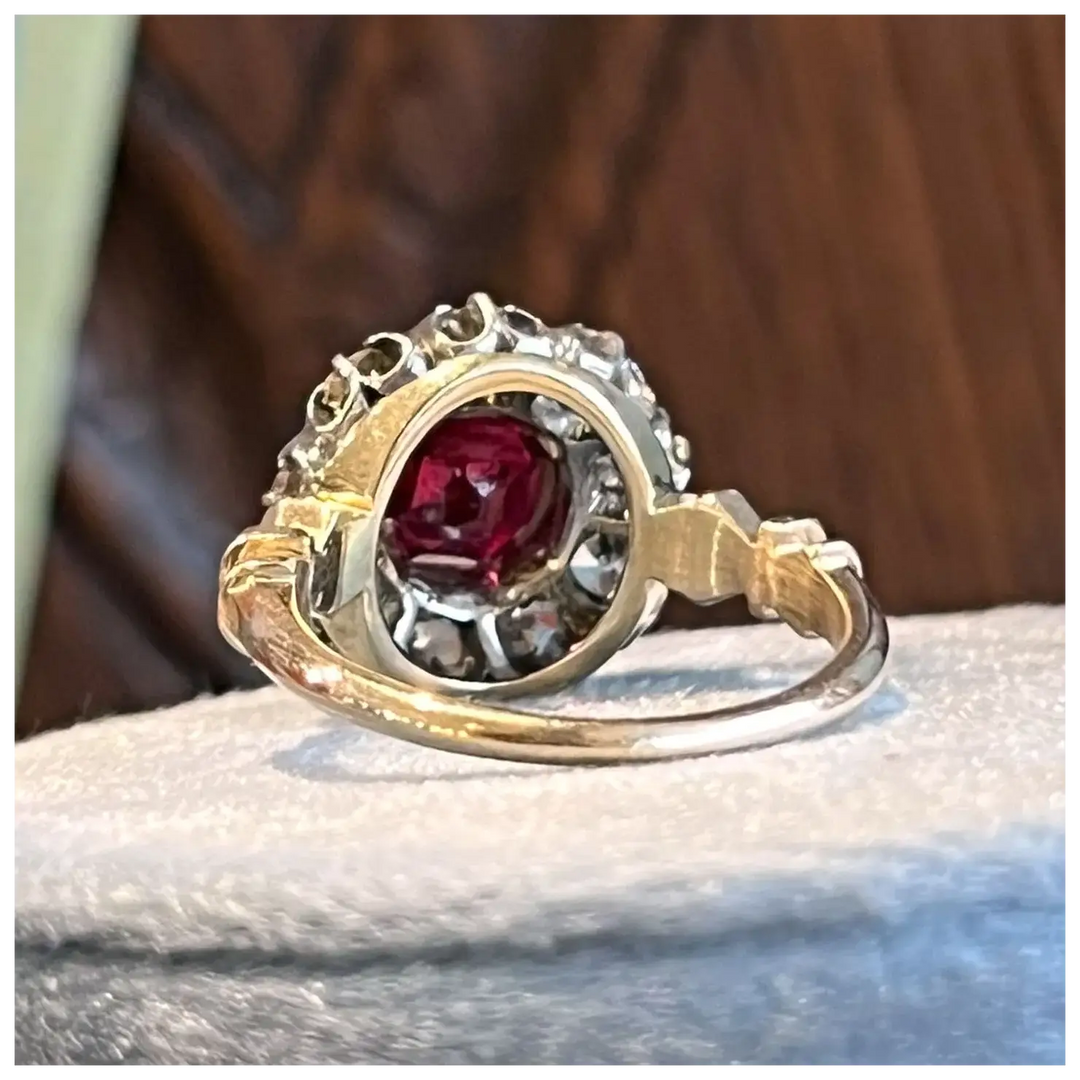 Antique Victorian Gold Ruby and Diamond Cluster Ring c. 1890
