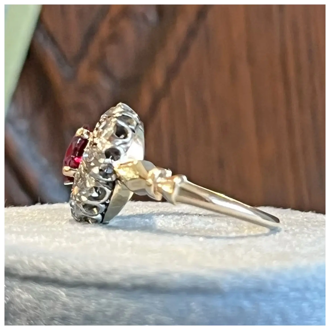 Antique Victorian Gold Ruby and Diamond Cluster Ring c. 1890