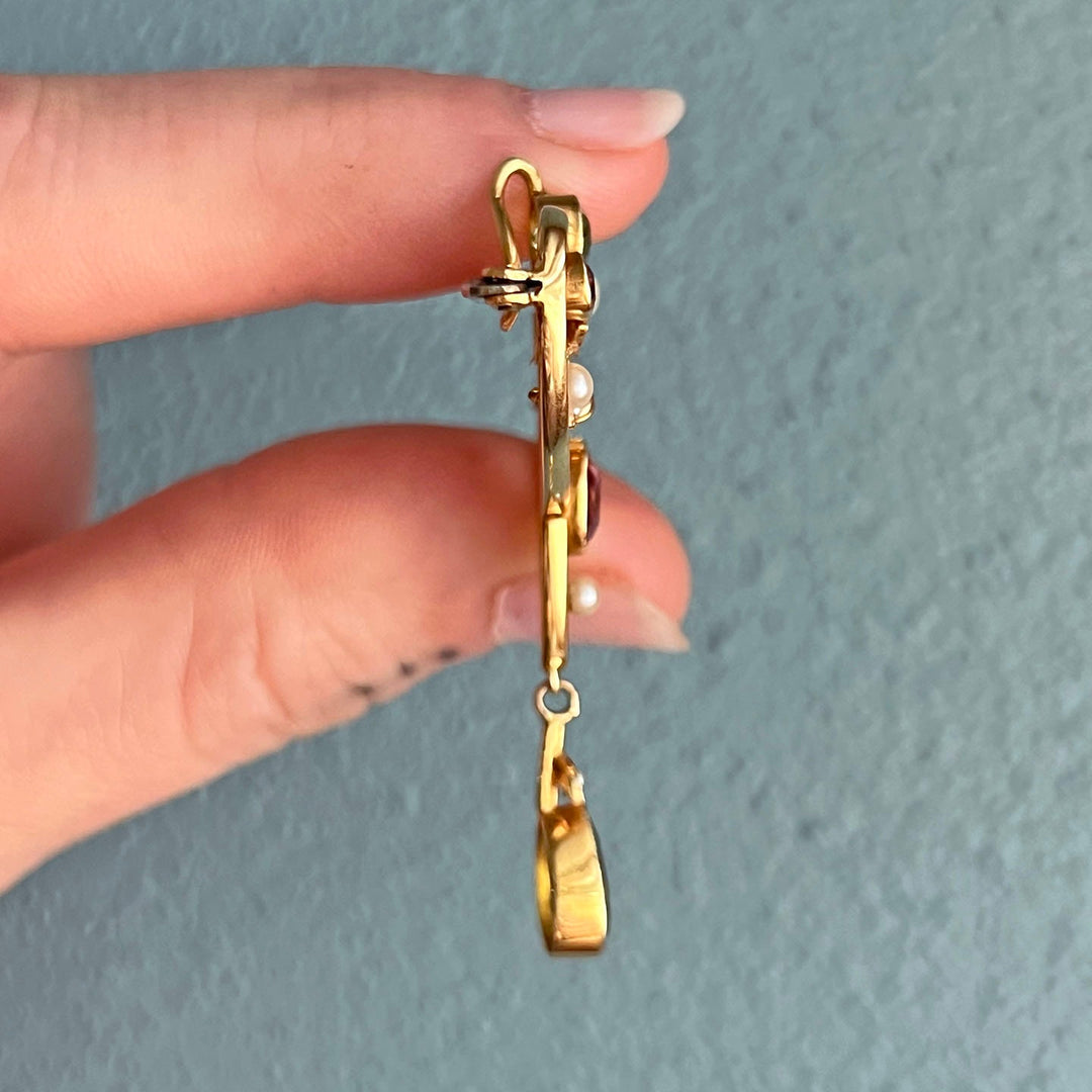 Side view antique suffragette brooch pendant 15k gold setting