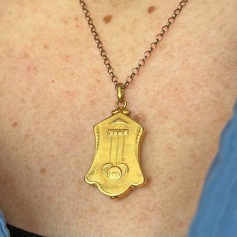 Close view of Art Deco gold locket details