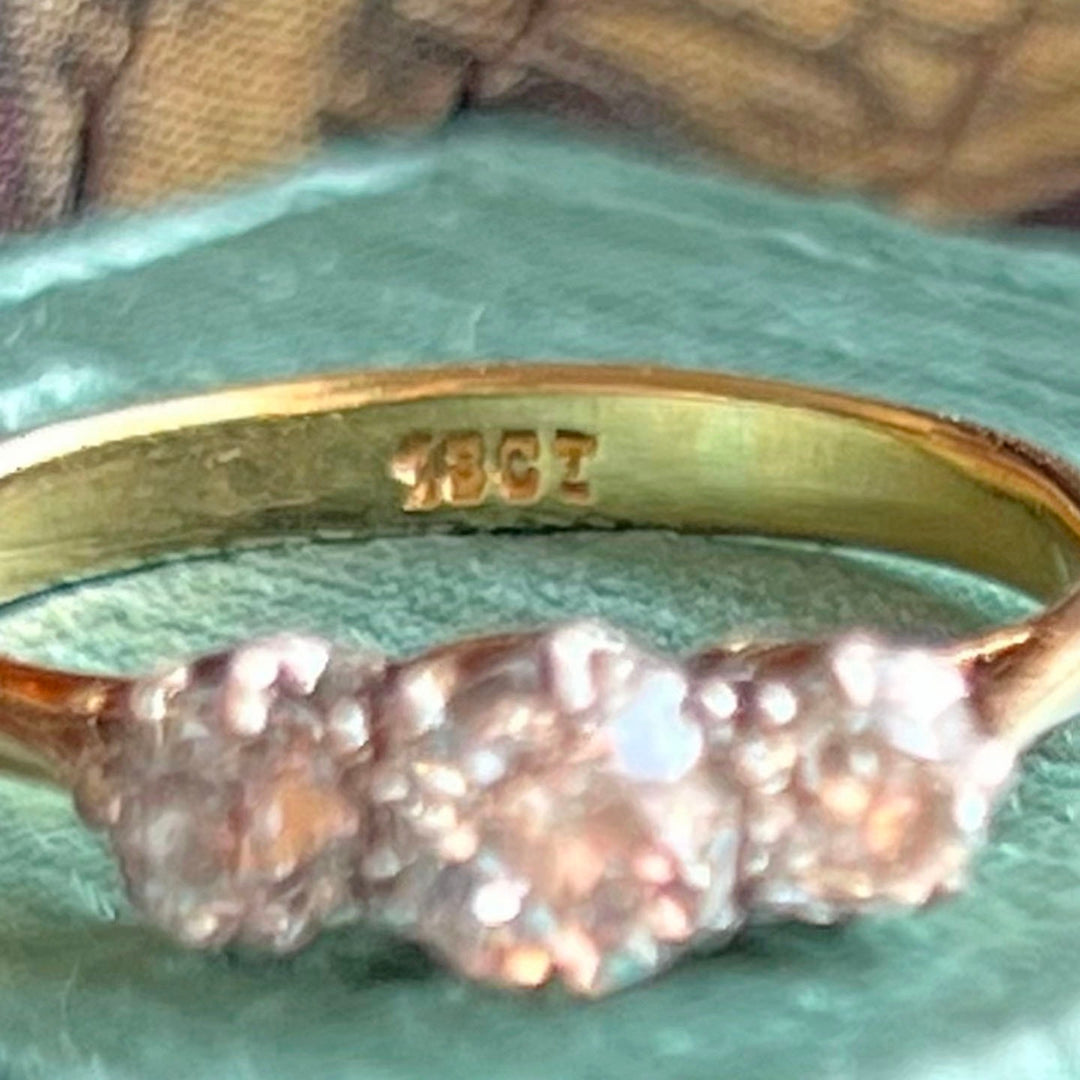 Antique Art Deco 18 Karat Gold and Platinum Three Stone Diamond Ring, Circa 1920