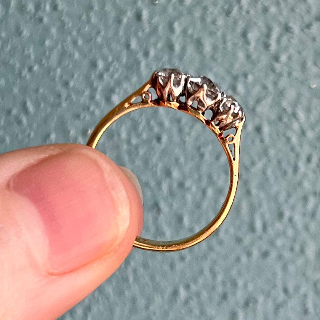 Art Deco gold and platinum diamond ring side profile